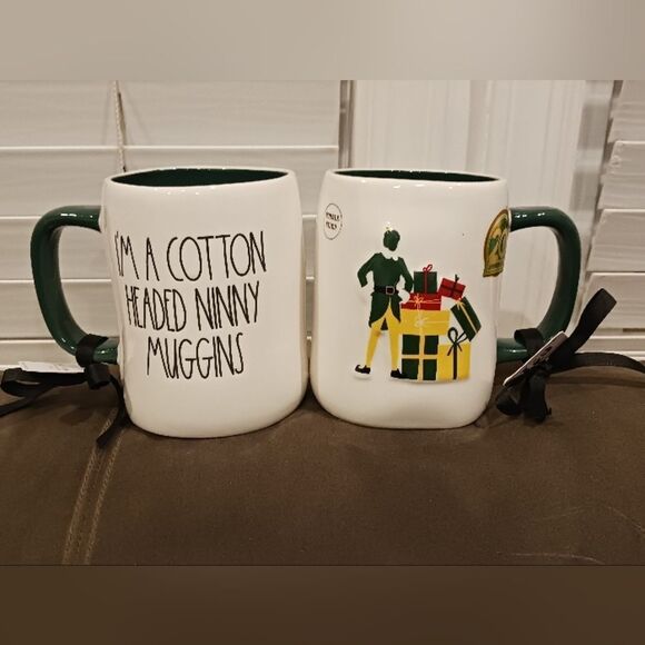 2 RAE DUNN I'M A COTTON HEADED NINNY MUGGINS Double Sided ELF Mug - Picture 1 of 5